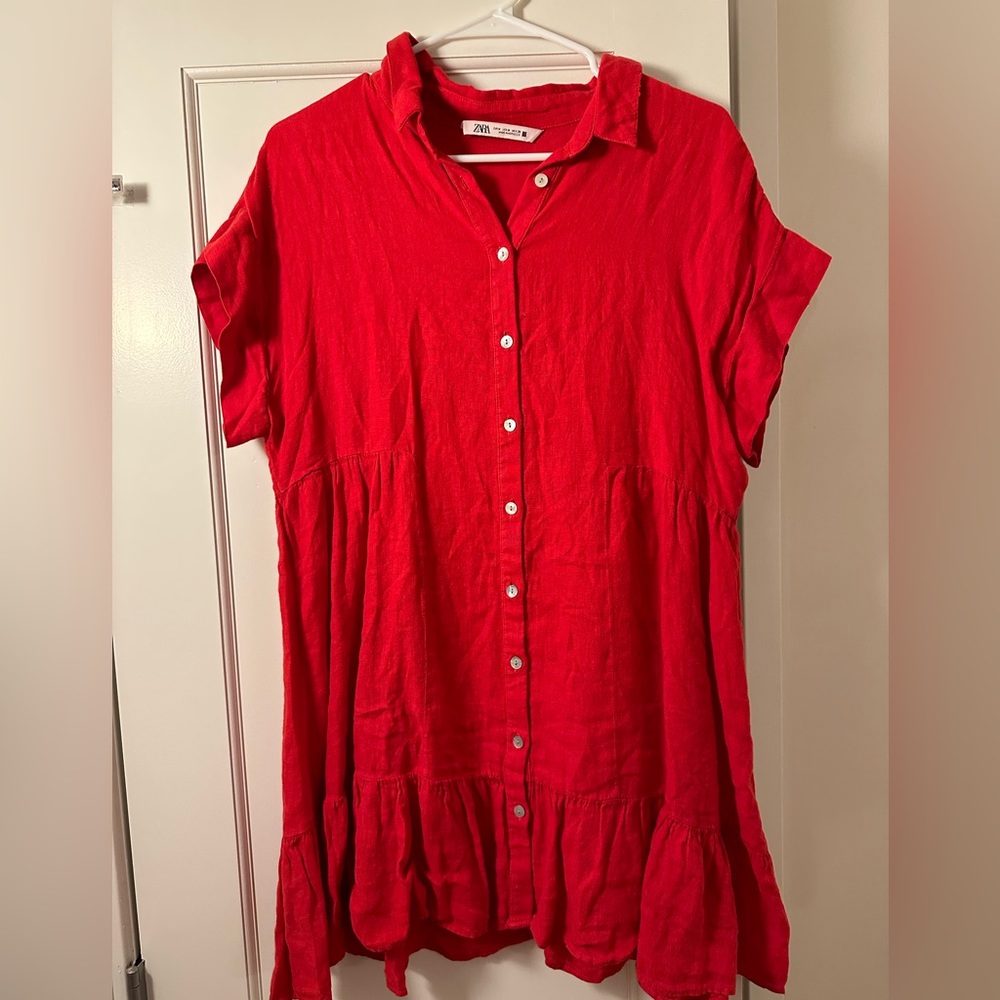 Zara red linen dress